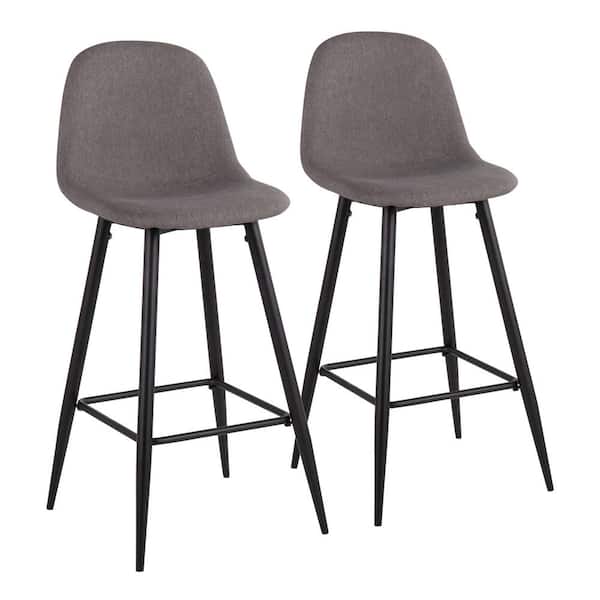 Lumisource Pebble 39.25 in. Charcoal Fabric and Black Metal Bar Stool (Set of 2)