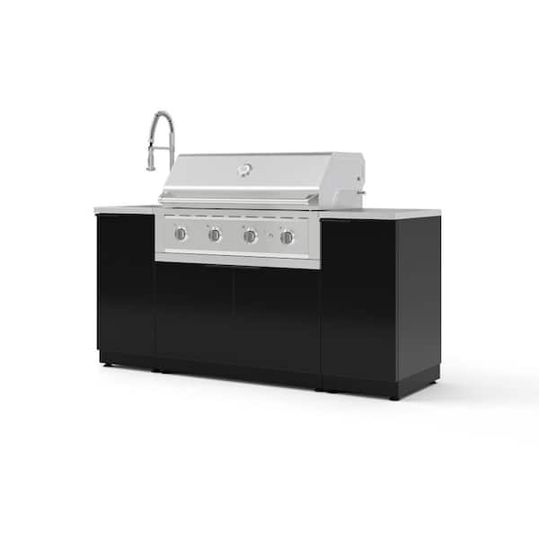 Outdoor Kitchen 5-Piece 3-Burners Natural Gas Grill Island in Black w/40 in. Grill and Stainless Steel Countertop