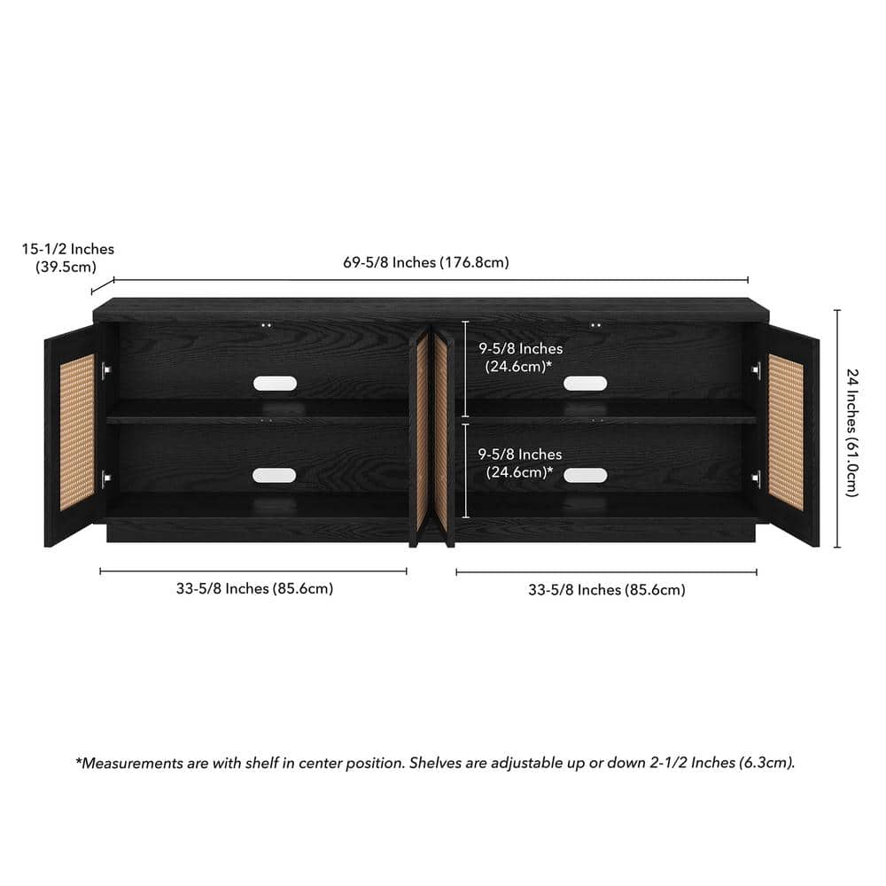 Black Grain Faux Rattan 78" TV Stand with Cabinets