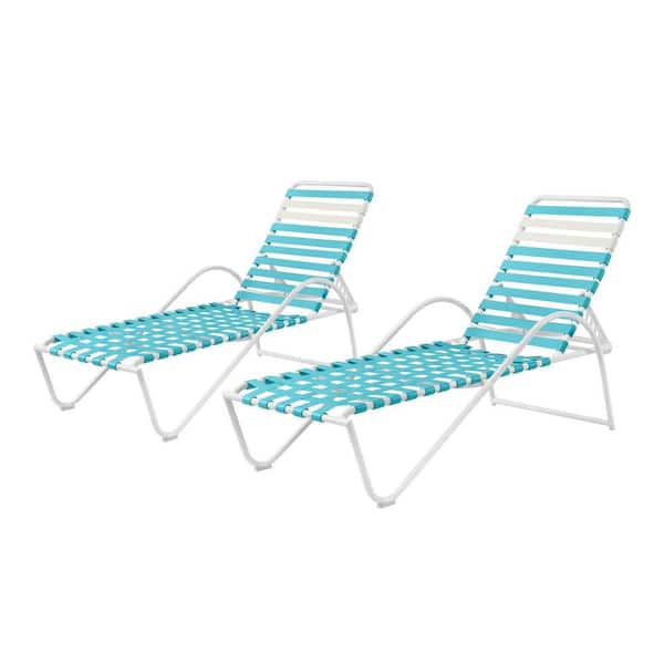 Hampton Bay Melrose Park Blue Adjustable Outdoor Strap Chaise Lounge with Aluminum Frame (2-Pack)