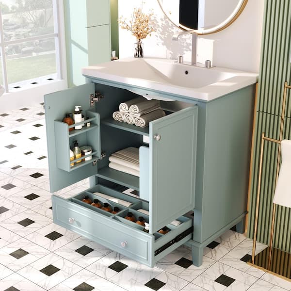 Nestfair 30 in. W x 18 in. D x 35 in. H Single Sink Freestanding Bath Vanity in Green with White Ceramic Top
