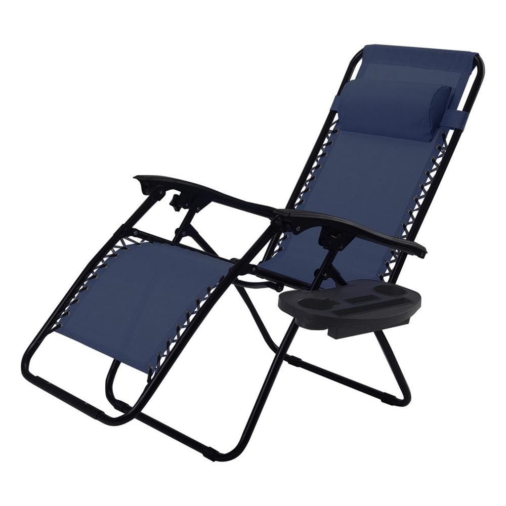 ANGELES HOME Navy Metal Folding and Reclining Zero Gravity Lawn Chair with Tray, Blue -  M70-8OP528NY