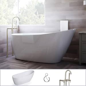 W-I-D-E Series Wakefield 60 in. Acrylic Slipper Freestanding Tub in White, Floor-Mount Faucet in Brushed Nickel