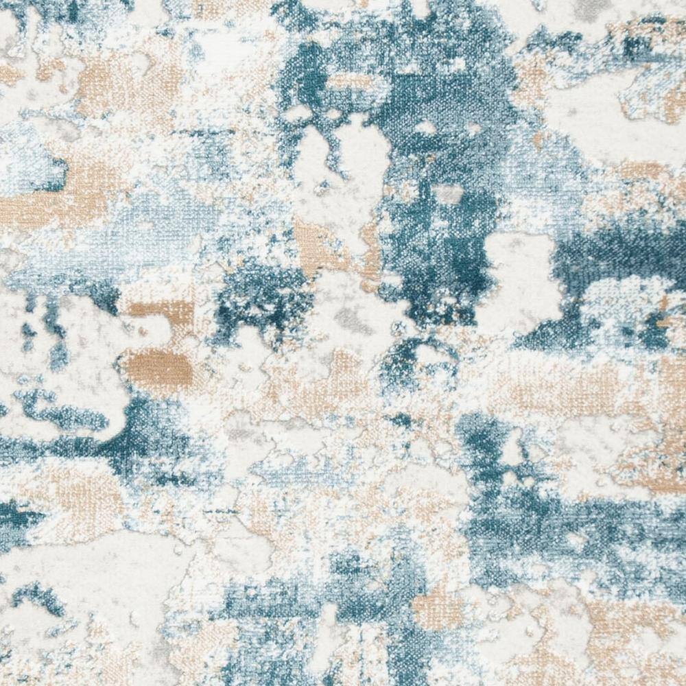 Abstract Beige & Turquoise 24"x10" Synthetic Easy-Care Runner Rug