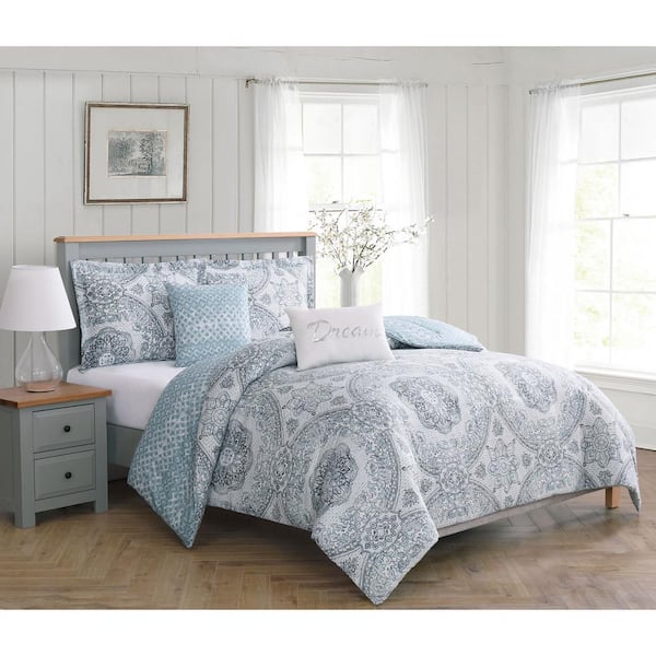 Boho Living Picadilly Blue and Gray Twin 4-Piece Microfiber Reversible ...