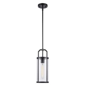 Rogue 5.5 in. 1-Light Black Mini Pendant Light Fixture with Clear Glass Shade