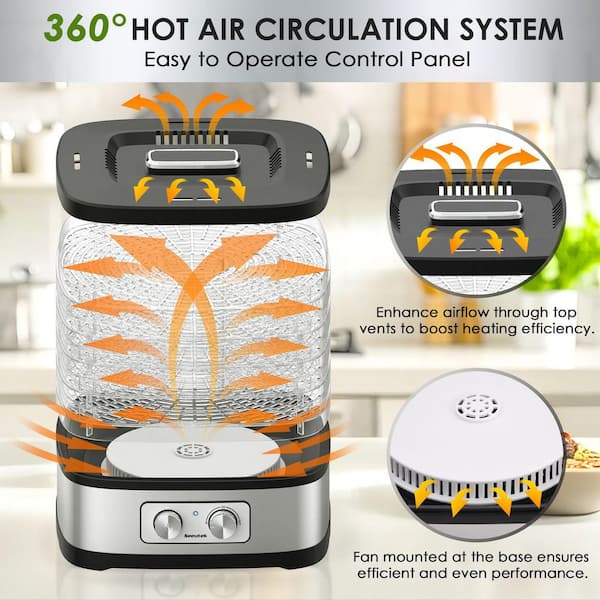 Food Dehydrator-5 Trays, Adjustable Temp, for Jerky, Fruits & Veggies, Includes Recipe Book & 4 Reusable Bags