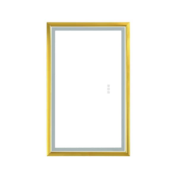 Gold 24 in. W x 42 in. H LED Rectangle Metal Framed Wall Mirror