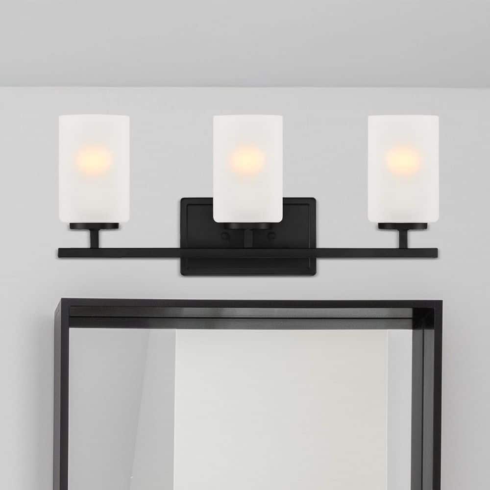 Carmine 21 in. 3-Light Matte Black Modern Vanity Light with Etched Glass Shades price history on PriceWatchPro