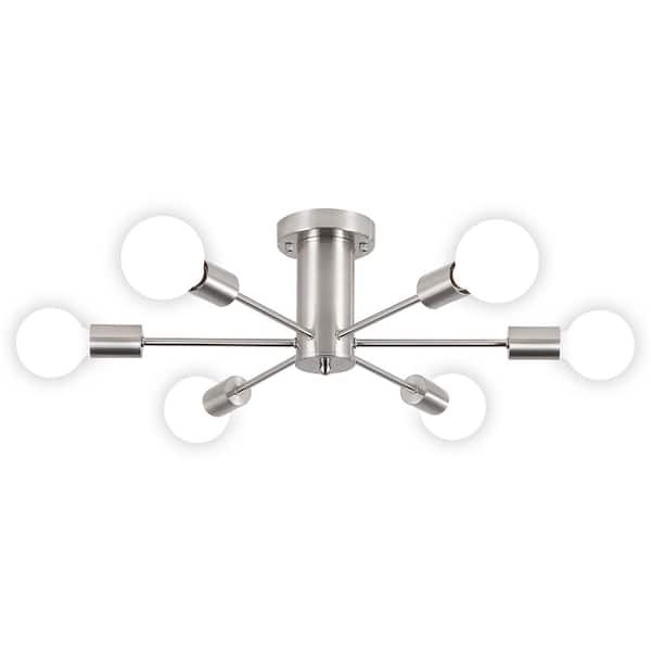 21.84 in. 6-Light Nickel Sputnik Transitional Flush Mount Ceiling Lights