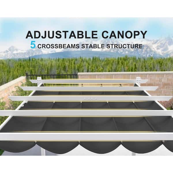 10 ft. W x 13 ft. D Outdoor White Aluminum Pergola with Gray Adjustable UV Resistant Sun Shelter Canopy for Garden
