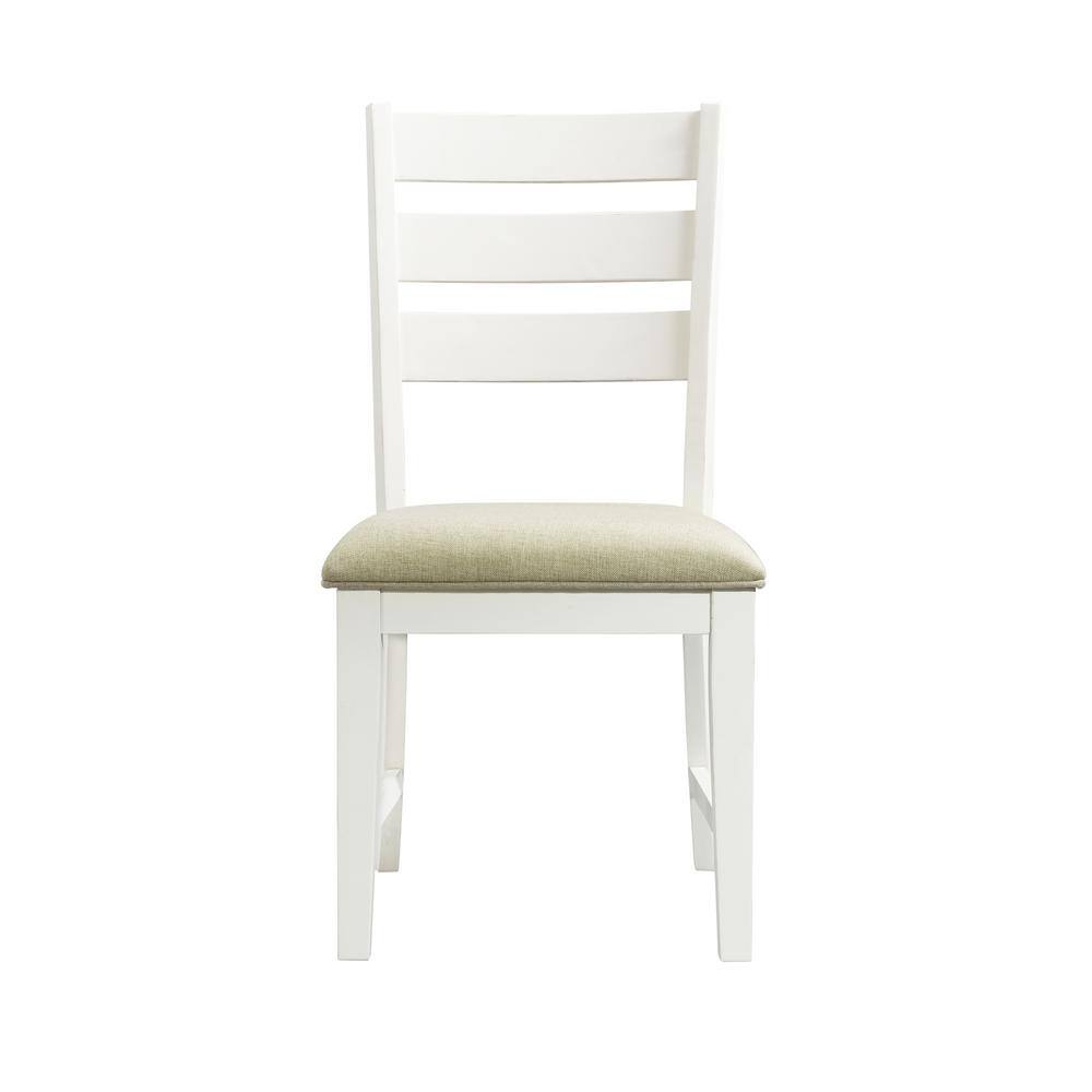 Farmhouse White Linen & Wood Ladder Back Side Chair Set