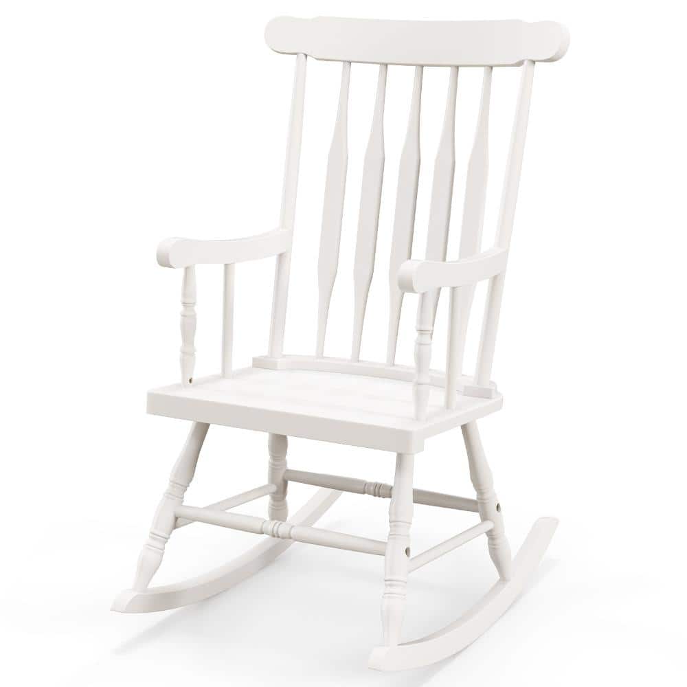 25.5 in. Rubber Wood Outdoor Rocking Chair with High Back, Grooved Seat and 300 lb. Capacity, White price history on PriceWatchPro