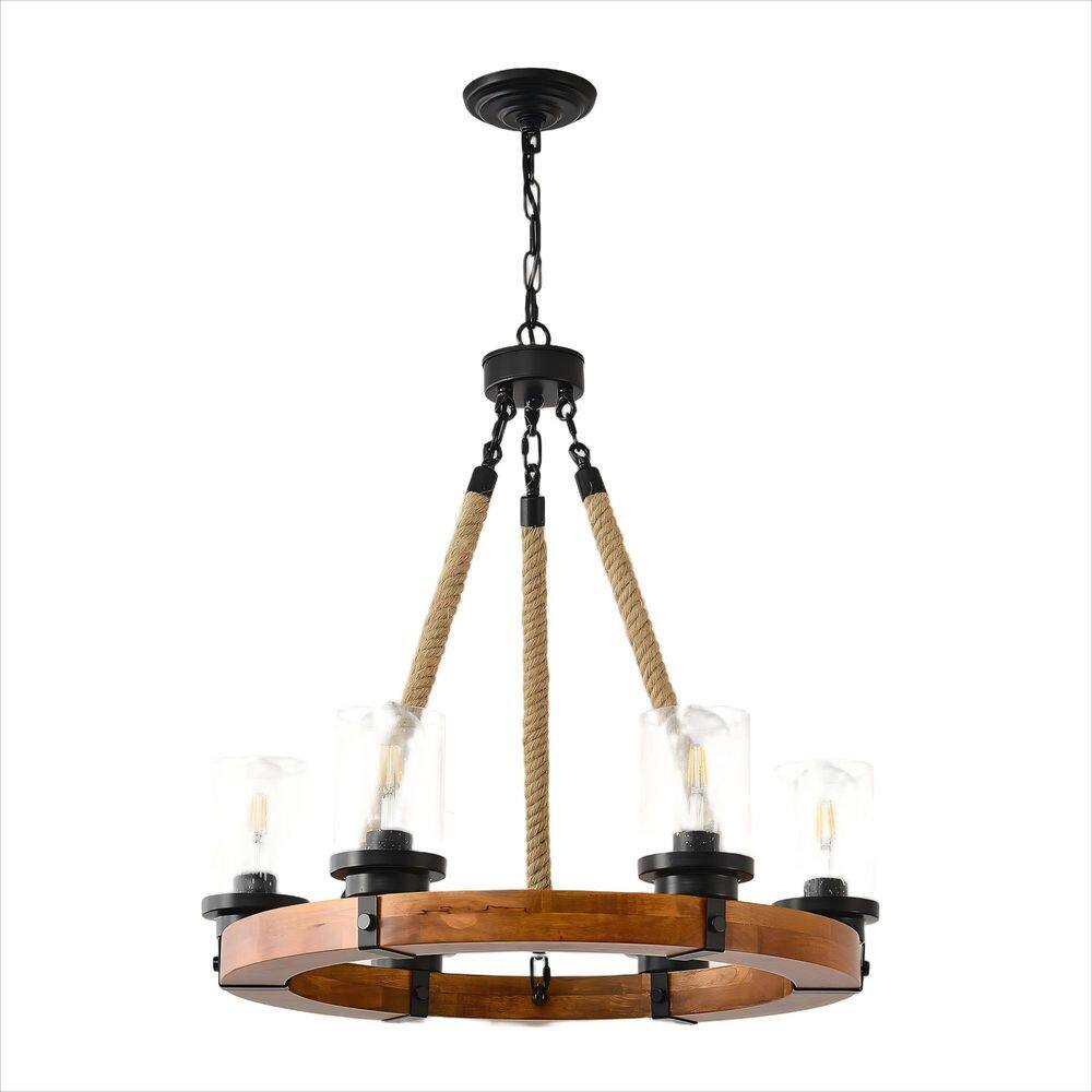 Wagon Wheel Chandelier 6 Lights 24 in. with Glass Shades, Wooden Chandelier for Vintage Style Living Rooms, Dining Rooms price history on PriceWatchPro