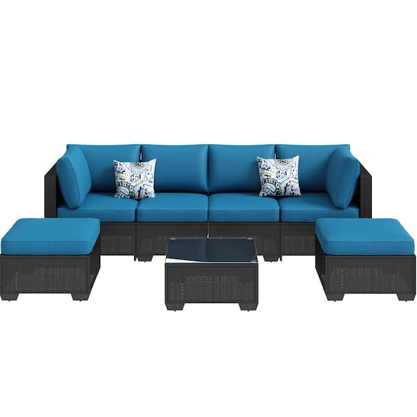 ごりら Zeus & Ruta 7-Piece Black Wicker Outdoor Sectional Set with