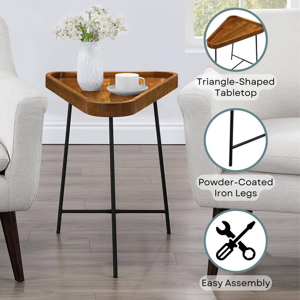Lunar 27 in. Acacia Driftwood/Black Triangle Wedge MDF End Table - thumbnail 5