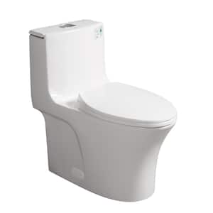 12 in. 1-piece 1.1/1.60 GPF Dual Flush Elongated Toilet in Glossy White Seat Included