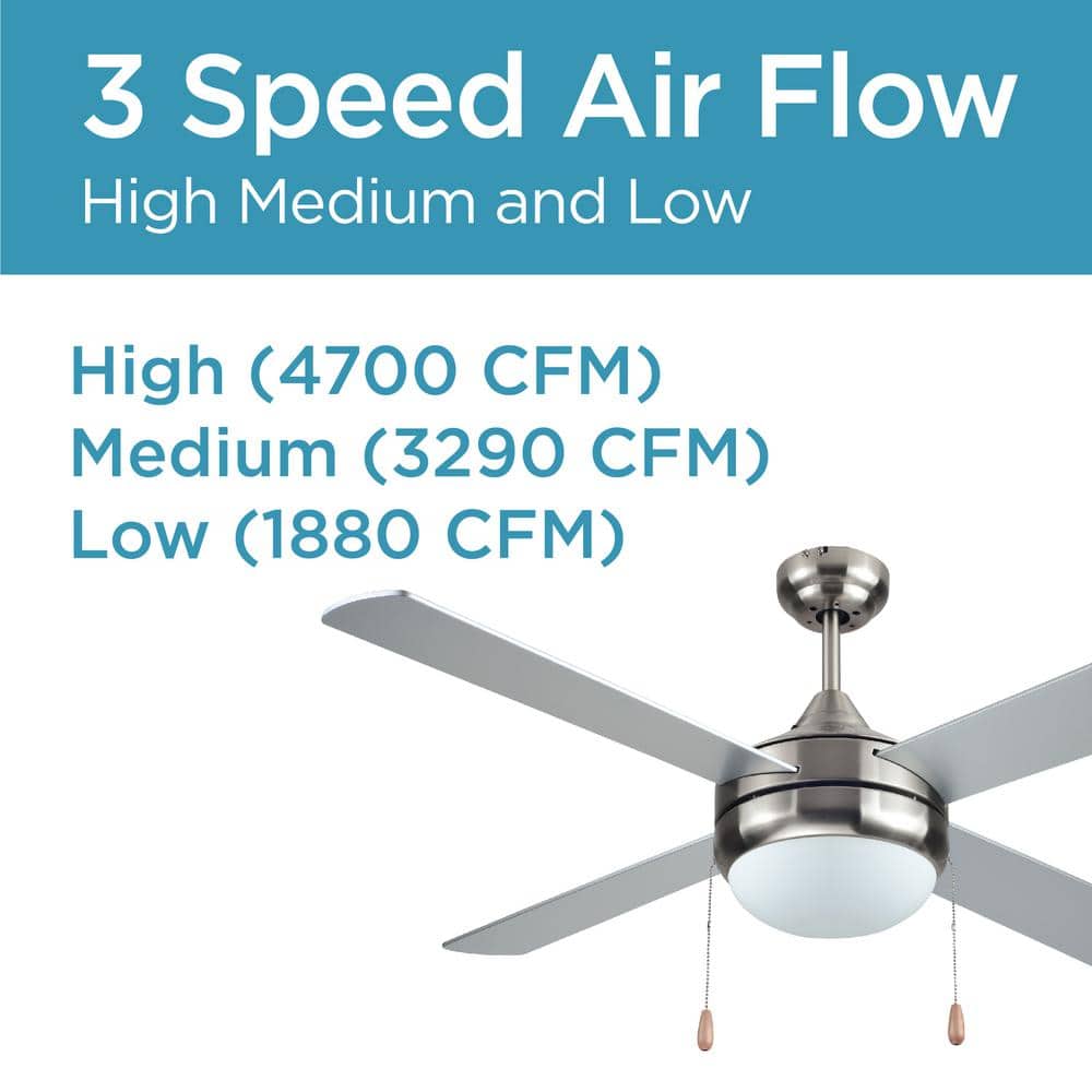 52-Inch Silver Brushed Nickel Ceiling Fan with Frosted Glass Light Kit