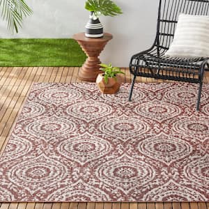 Patio Country Zoe Terracotta/Ivory 5 ft. x 7 ft. Moroccan Damask Indoor/Outdoor Area Rug