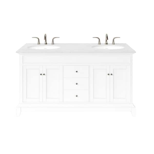 Elite Stamford 60 in. Double Sink White Bath Vanity with White Carrara Quartz Top (Assembled)