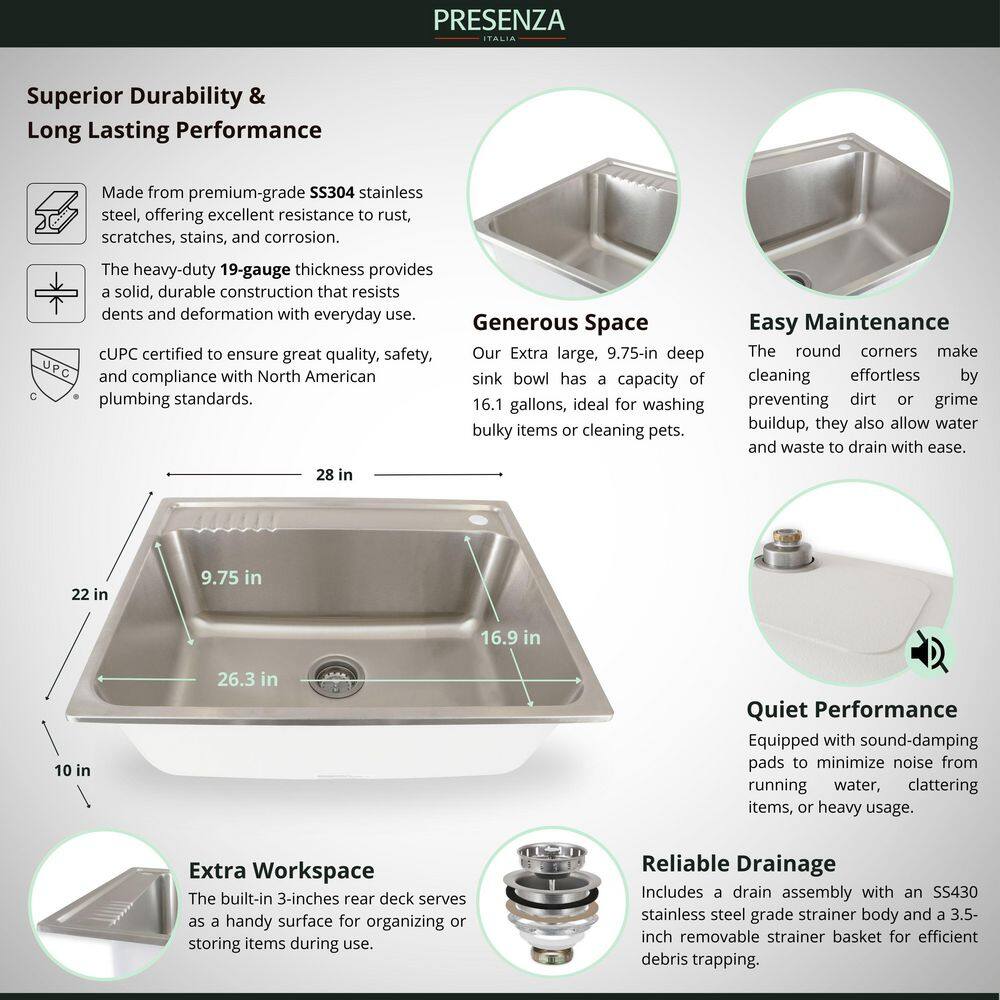 28" Stainless Steel Freestanding Utility Sink with Faucet and Drainboard