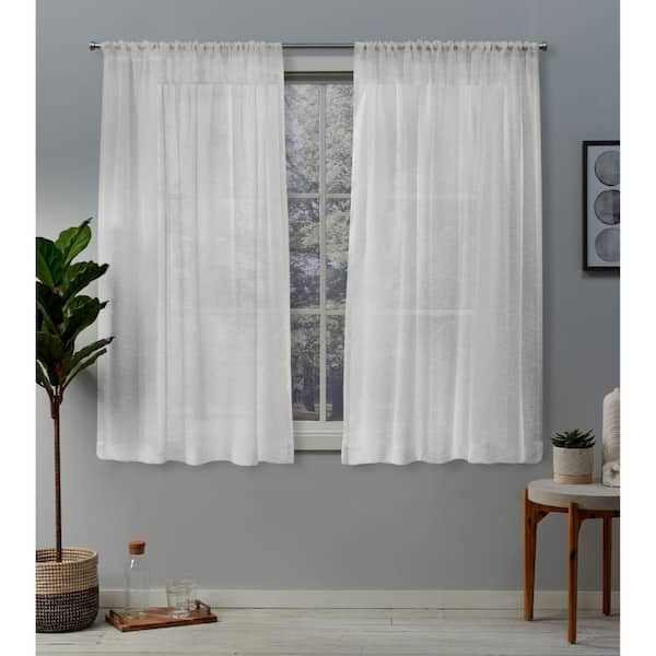EXCLUSIVE HOME Belgian RP Snowflake Solid Sheer Rod Pocket Curtain, 50 in. W x 63 in. L (Set of 2)
