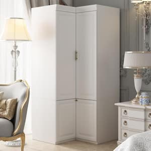 White Wood 35.4 in. W 4-Door Corner Wardrobe Armoires with Hanging Rod, Storage Shelves 74.2 in. H x 35.4 in. D