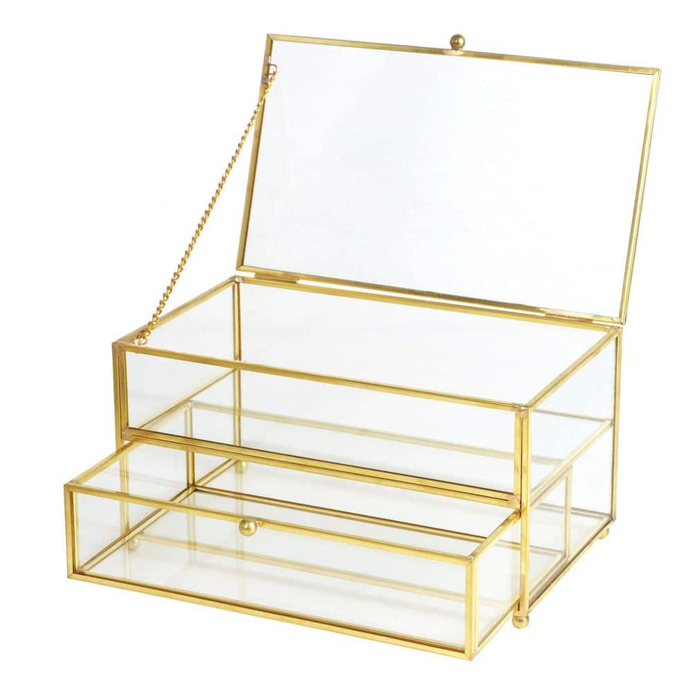 Vintage Collection Gold 7.9 in. x 4.3 in. Glass Decorative Storage