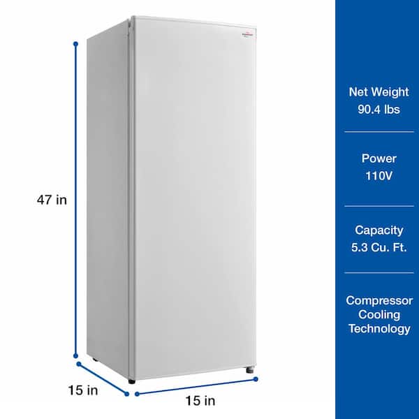  Koolatron Compact Upright Freezer, 5.3 cu ft (150L), White,  Manual Defrost Design, Space-Saving Flat Back, Reversible Door, for Home,  Apartment, Condo, Cottage : Appliances