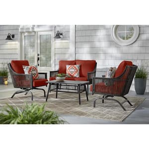 Bayhurst 4-Piece Black Wicker Outdoor Patio Conversation Seating Set with Sunbrella Henna Red Cushions