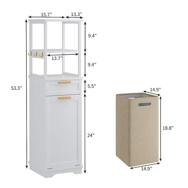 Hidden Trash Can Storage, Kitchen Trash Bin Cabinet with Bonus Collapsible Bin, Slim MDF Buffet Sideboard, White Style 3