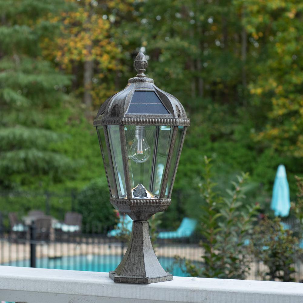 Royal Bronze 23" Solar LED Lamp Post with Beveled Glass