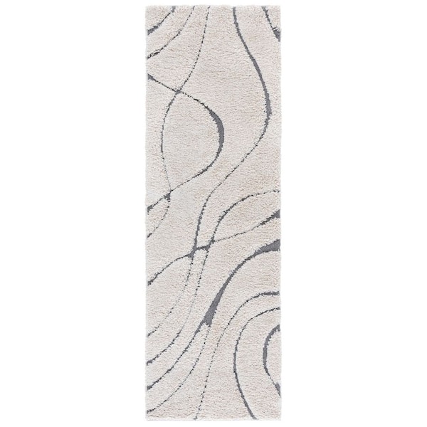 Florida Shag 2 x 21 Cream/Gray Wave Runner Rug