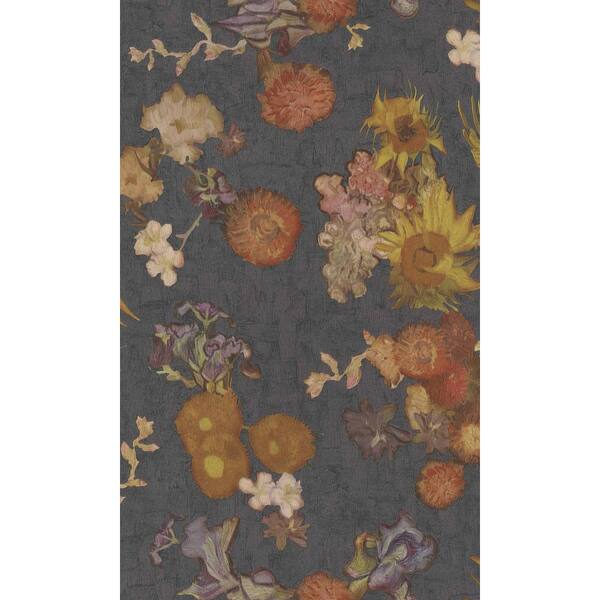 Walls Republic Anthracite Blossoming Floral Bouquet Printed Non-Woven Paper Paste the Wall Textured Wallpaper 57 sq. ft.