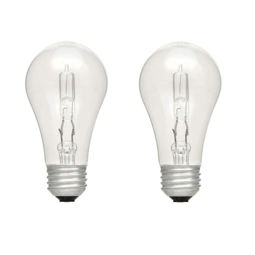 60-Watt Equivalent A19 Dimmable Clear Halogen Light Bulb Soft White (2-Pack