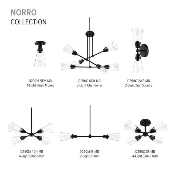Designers Fountain - Norro 4-Light Matte Black Modern Geometric Chandelier for Dining Areas with No Bulbs Included