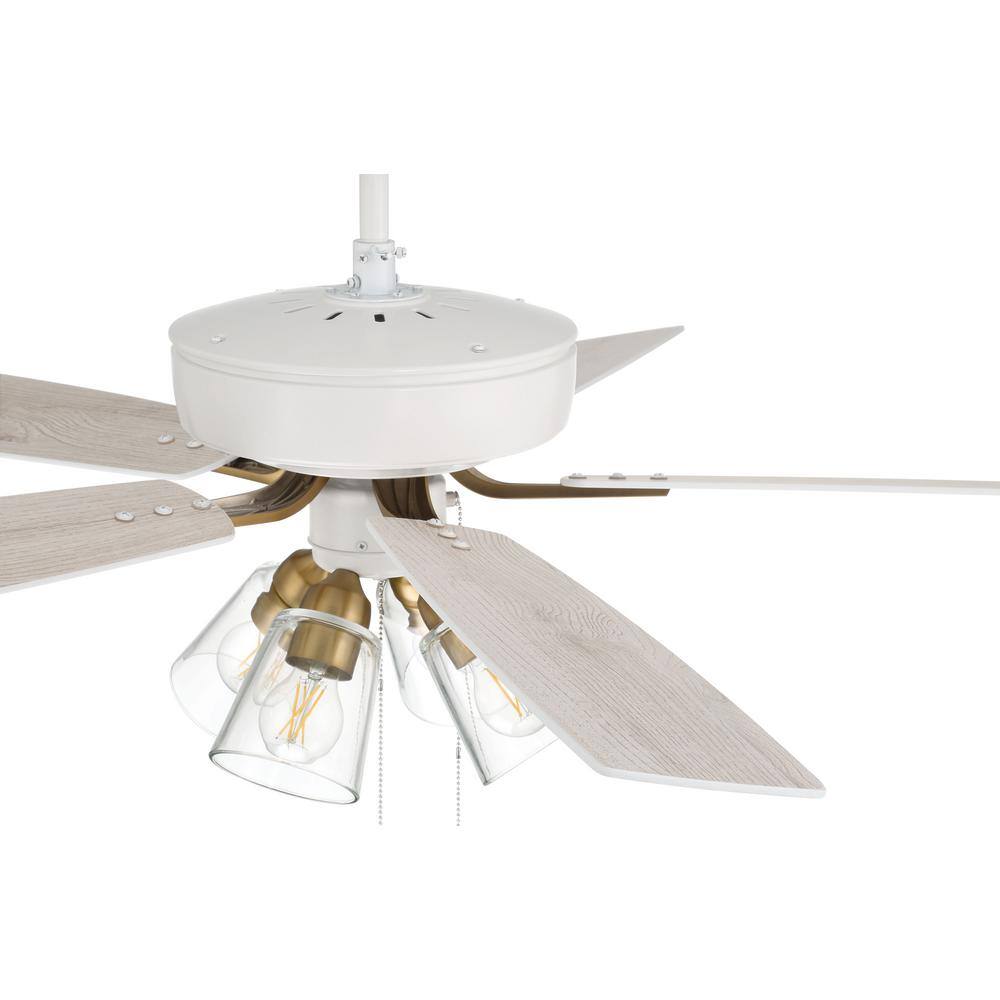 White Satin Brass 52" Ceiling Fan with Clear Glass Light