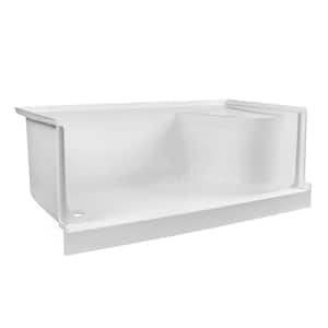 60 in. L x 32 in. W Alcove Shower Pan Base with Seat - Left Hand Drain in White