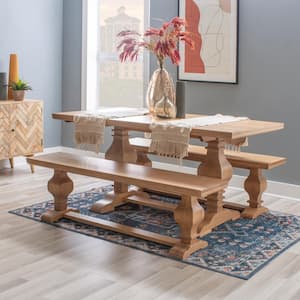 Reeser 3-Piece Rectangle Rustic Honey Brown Wood Top Dining Room Set Seats 4