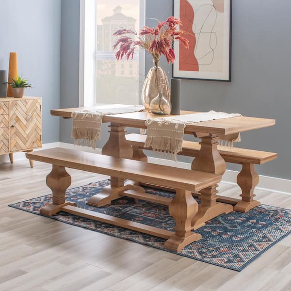 Linon Home Decor Reeser 3-Piece Rectangle Rustic Honey Brown Wood Top Dining Room Set Seats 4