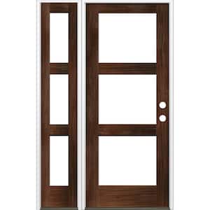 50 in. x 80 in. Modern Hemlock Left-Hand/Inswing 3-Lite Clear Glass Red Mahogany Stain Wood Prehung Front Door with LSL