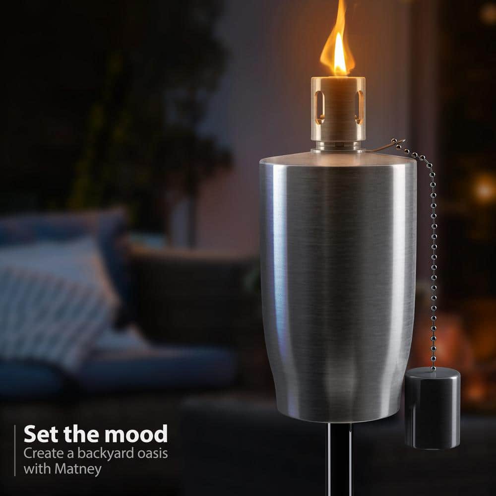 Stainless Steel 5 ft Outdoor Cylinder Torches with Fiberglass Wick, Set of 2