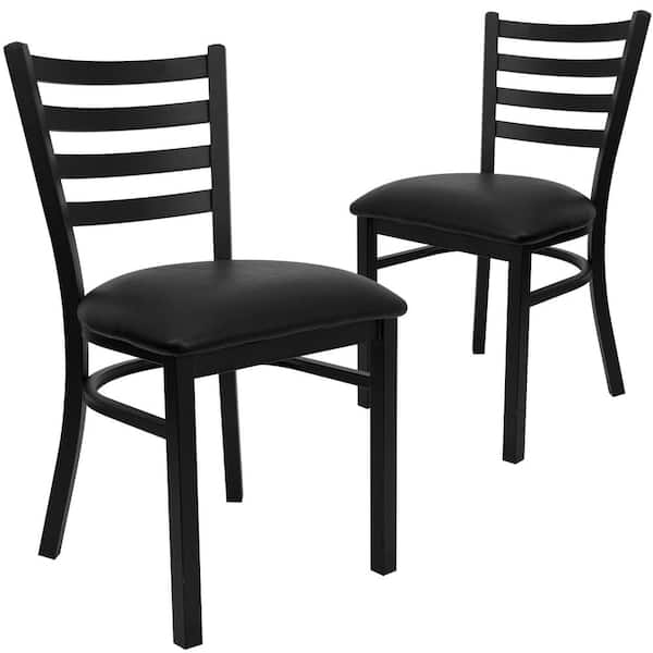 Carnegy Avenue Black Hercules Series Commercial Grade Ladder Back Restaurant Chairs, Modern Metal Padded Dining Chairs (Set of 2)