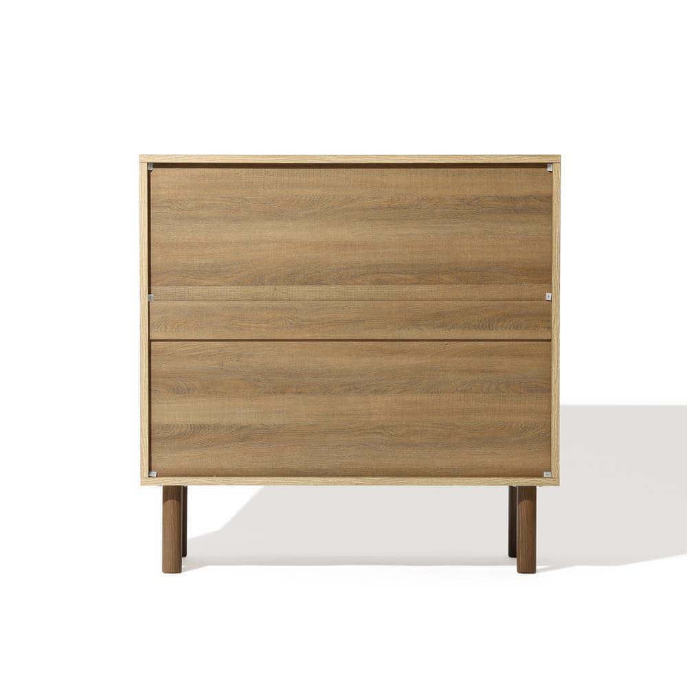 Brown Mid-Century Modern Jute 2-Door Cabinet with Adjustable Shelving