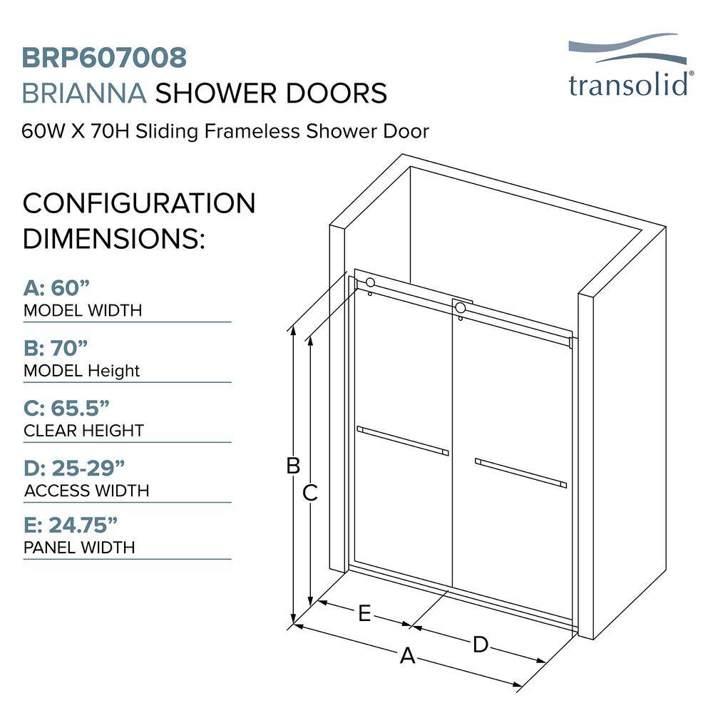 Brianna 60" x 70" Brushed Stainless Frameless Sliding Shower Door