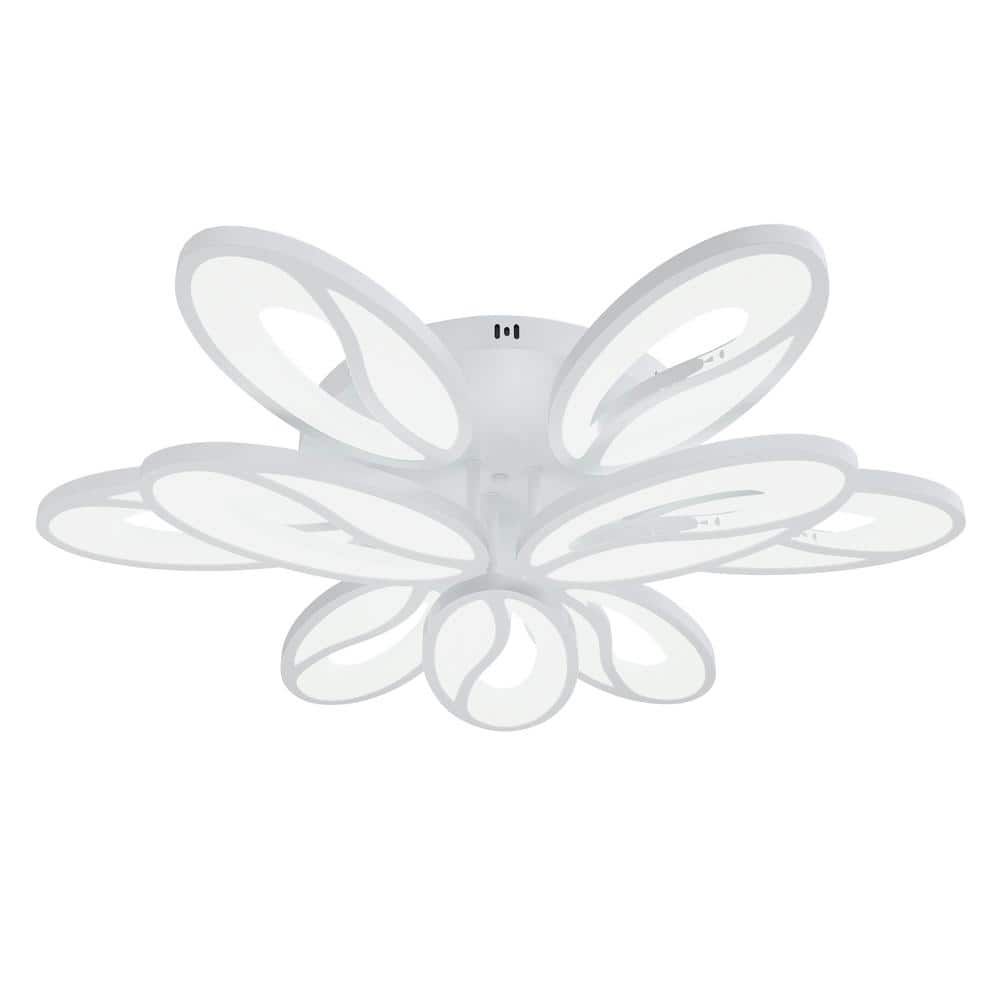 Modern 25.59 in. Leaf Petals White Acrylic Dimmable LED Flush Mount Flower 