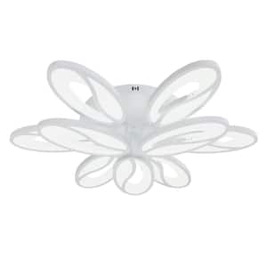 Modern 25.59 in. Leaf Petals White Acrylic Dimmable LED Flush Mount Flower Ceiling Light with Remote
