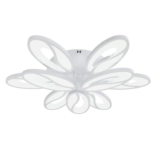aiwen Modern 25.59 in. Leaf Petals White Acrylic Dimmable LED Flush Mount Flower Ceiling Light with Remote