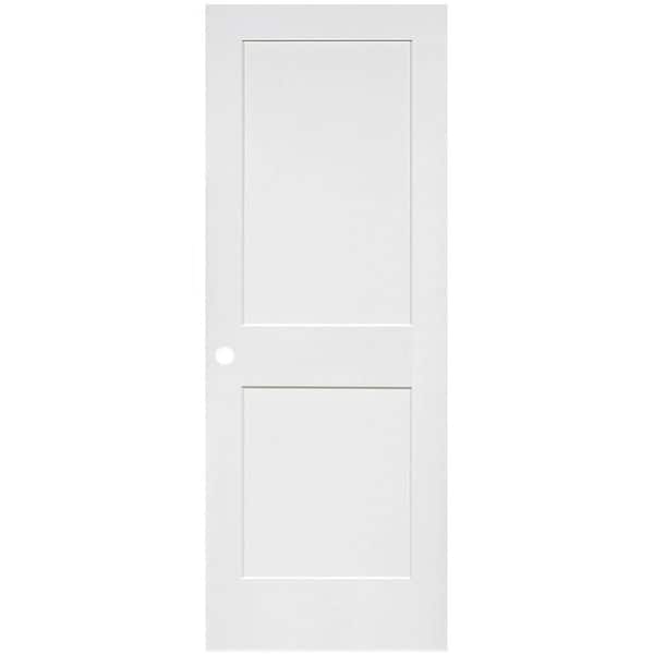 Kimberly Bay 80 in. H x 30 in. W Shaker 2-Panel White Solid Core Wood Interior Door Slab with Bore Hole