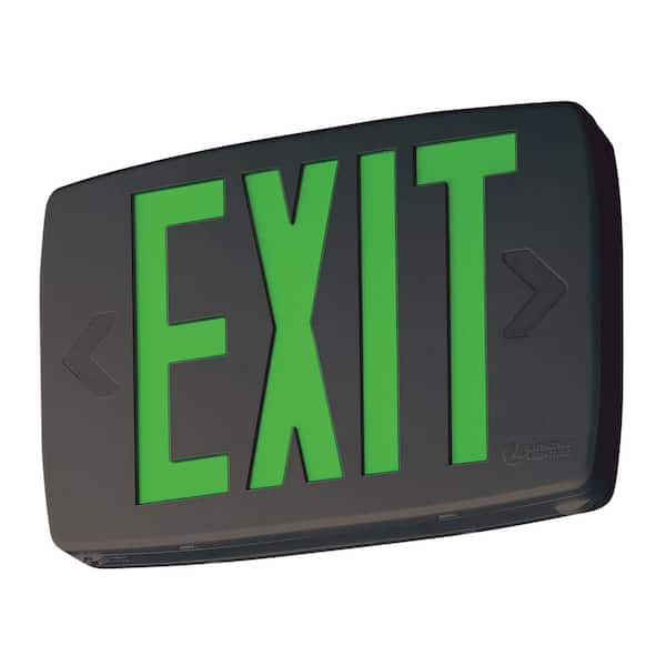 Lithonia Lighting Quantum 1-Light Green Stencil 1-Watt Matte Black Integrated LED Exit Sign